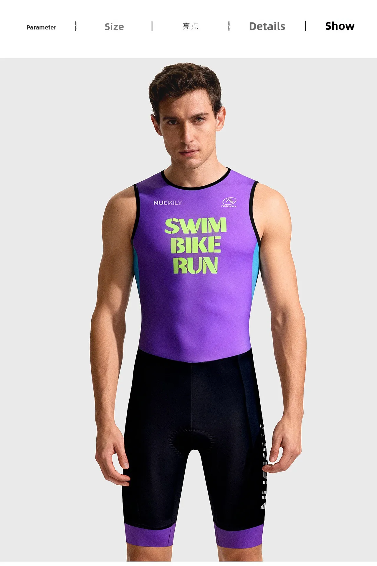 NUCKILY Herren ärmelloser Triathlon-Anzug, einteiliger Trisuit, schnell trocknender Skinsuit für Schwimmen, Radfahren, Laufen, Rennen, mit Polster und Rückentasche – Detail 15