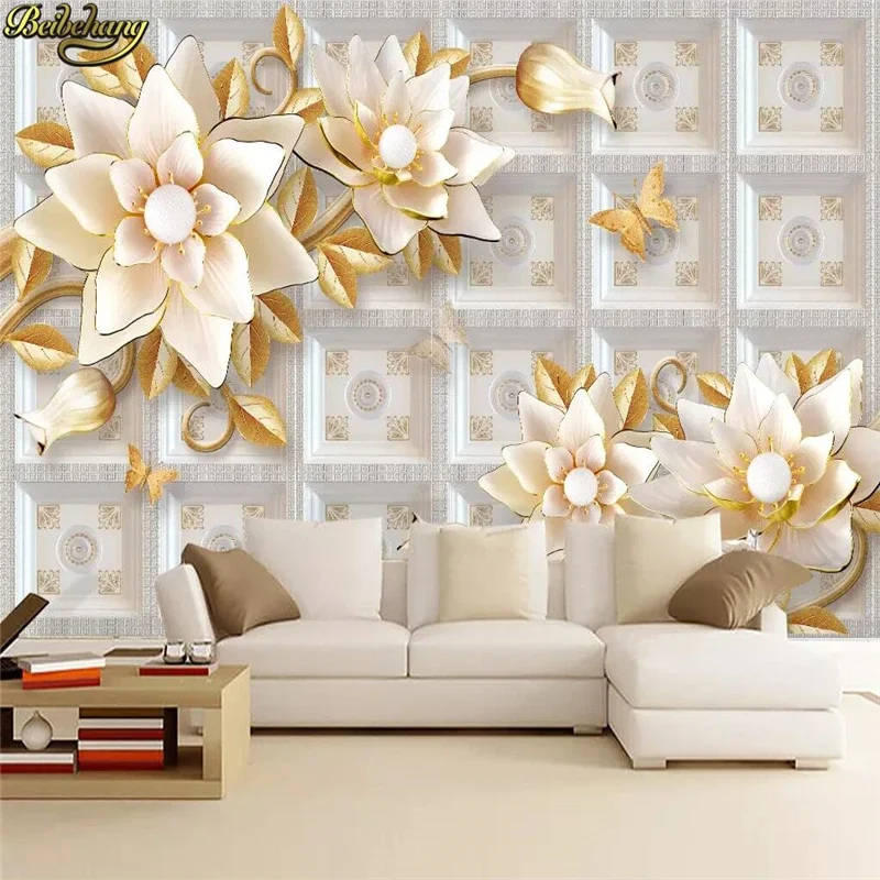 beibehang Embossed jewels flowers 3D Mural wallpaper for walls Landscape Painting Photo mural floral wallpaper home improvement