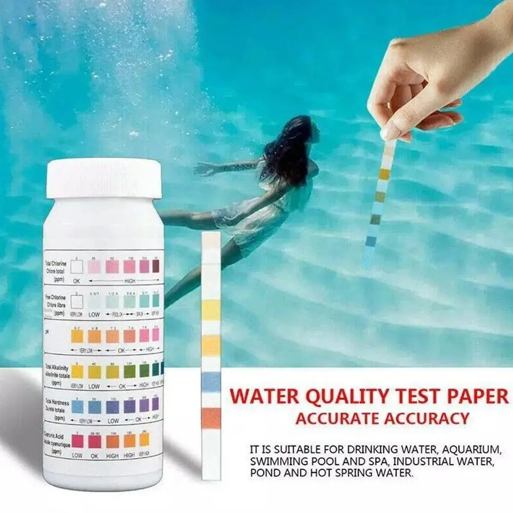 7 in 1 Chlorine PH Test Strips SPA Swimming Pool Water Strip Residual Value Tester PH Chlorine Hardness Test Alkalinity Pap W6G8