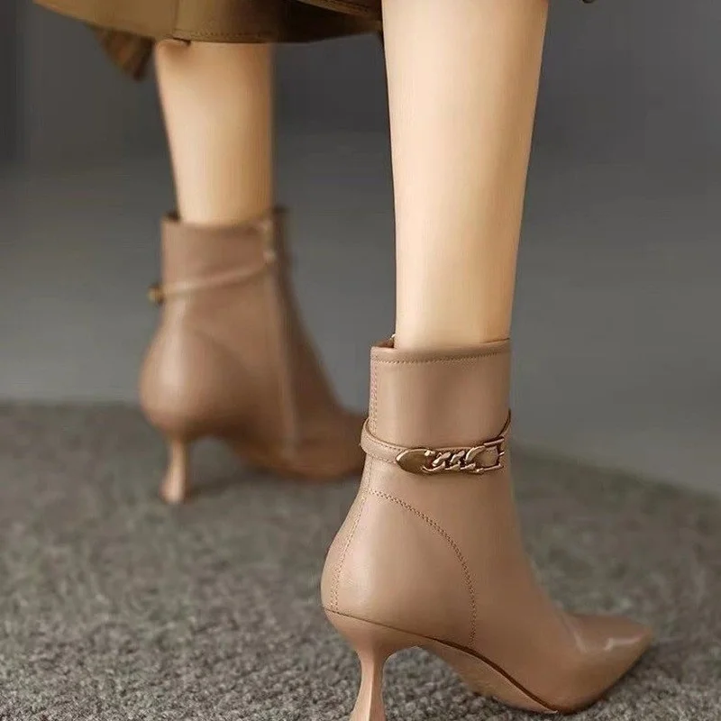 2023 Spring and Autumn New Fashion Side Zipper Short Boots Women's Simple and Versatile Professional Work Bare Boots