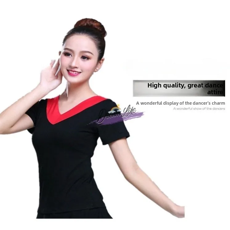 

Модная женская одежда для танцев, йоги и фитнеса: топ с V-образным вырезом, длинным или коротким рукавом, для латиноамериканских танцев, летний топ для квадратных танцев.