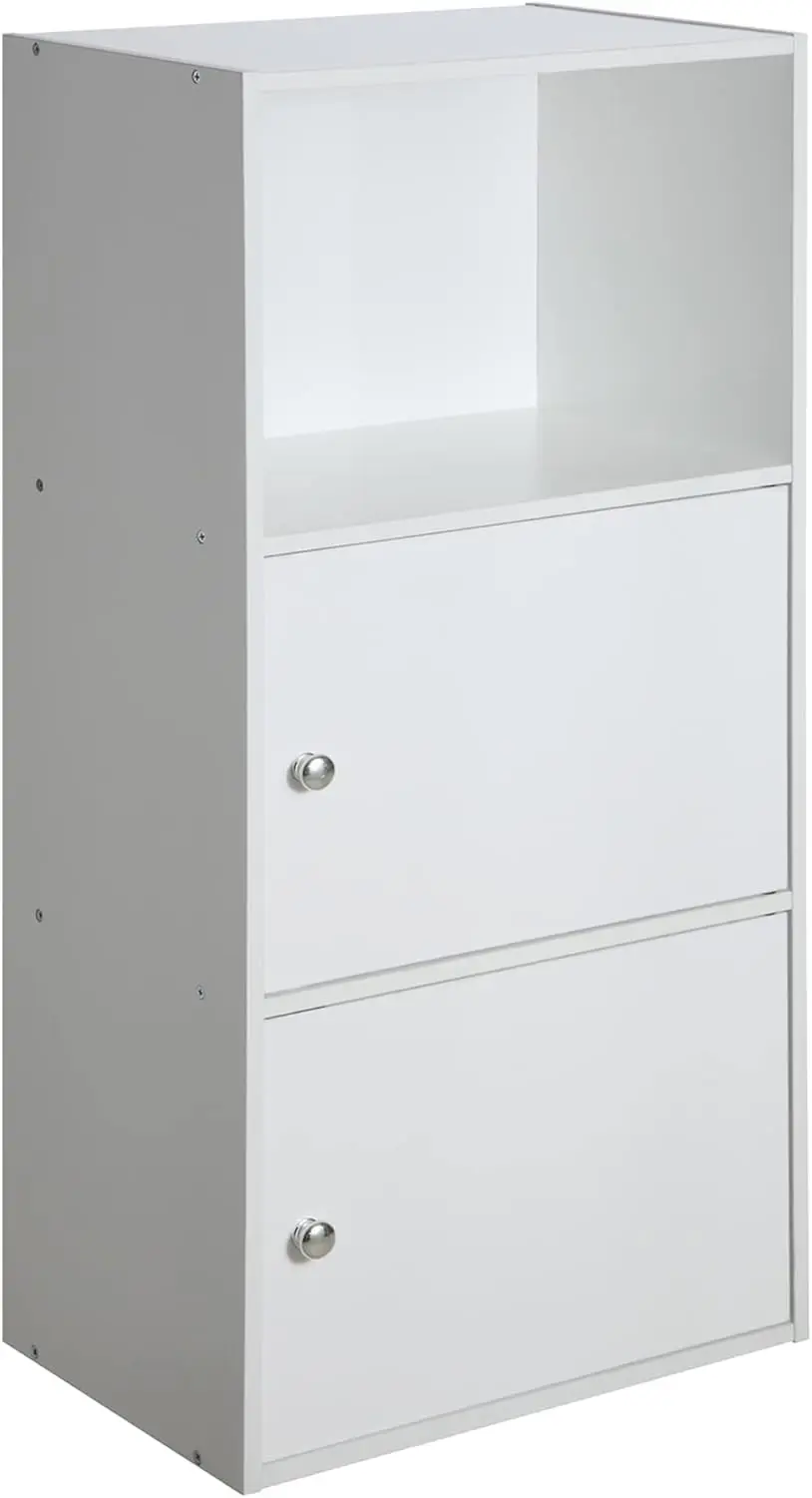 

2 Door Storage Cabinet with 2 Tiers Shelving, White, for Home Office Supplies, Beauty Products, Concealed Storage