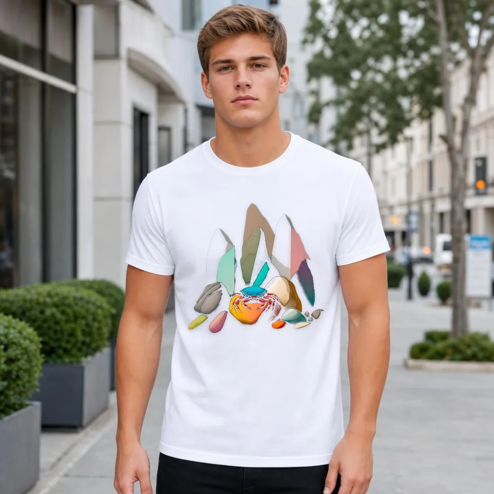 Graphic Tee Men Colorful Crystal Crab Rock Art Ocean Animal Short Sleeve Soft Casual Vacation Tops