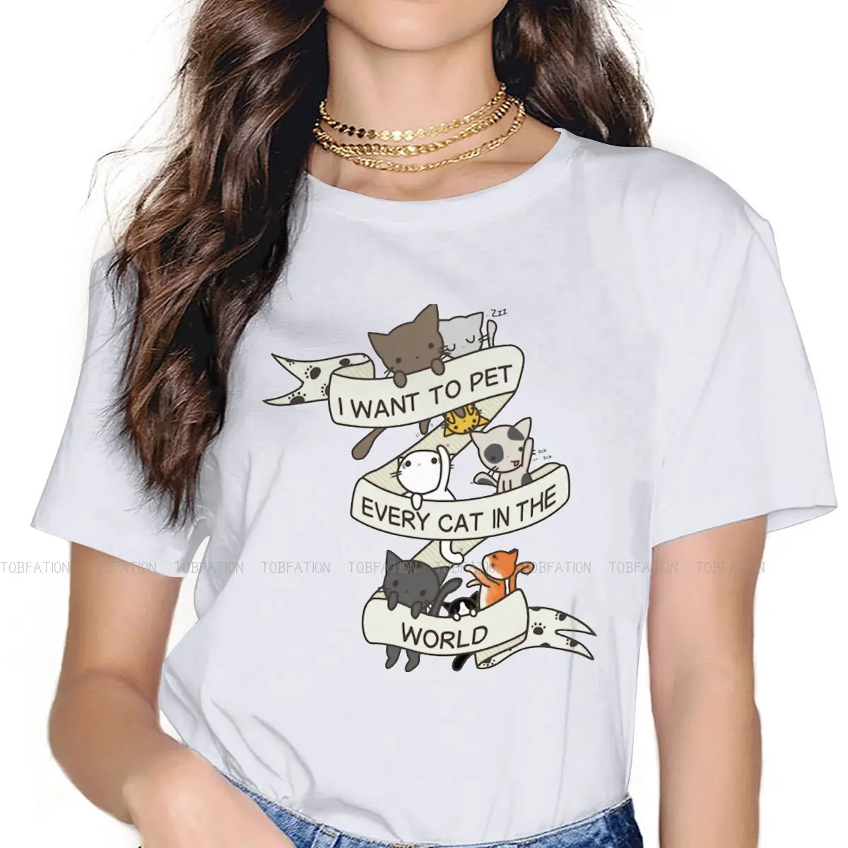 MEOW Cute and Beatiful TShirt for Woman Girl I Want to Pet Every Cat in the World  Basic Tee T Shirt Novelty Trendy 4XL 5XL