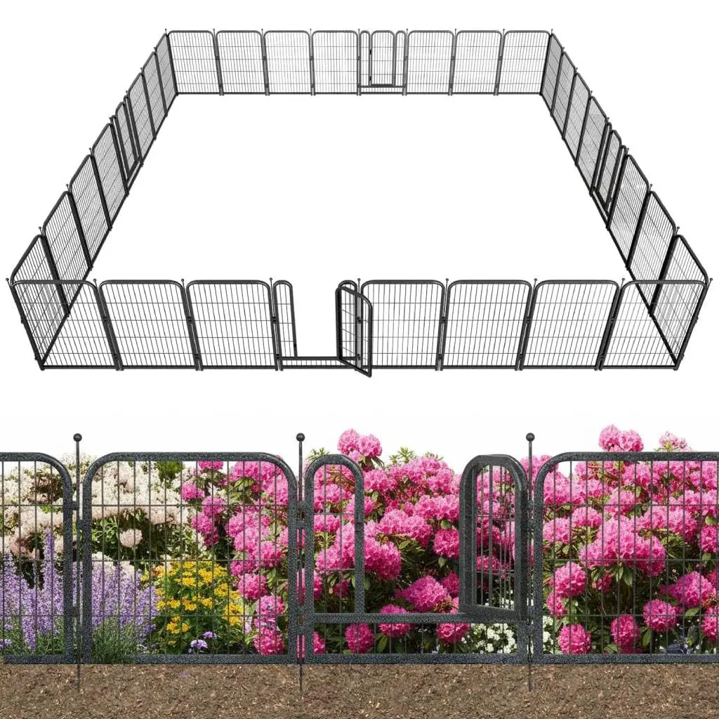 Decorative Garden Metal Fence 72ft (L)×40in (H) with 28 Panels 4 Gate Outdoor, No Dig Rustproof Wire, Animal Barrier