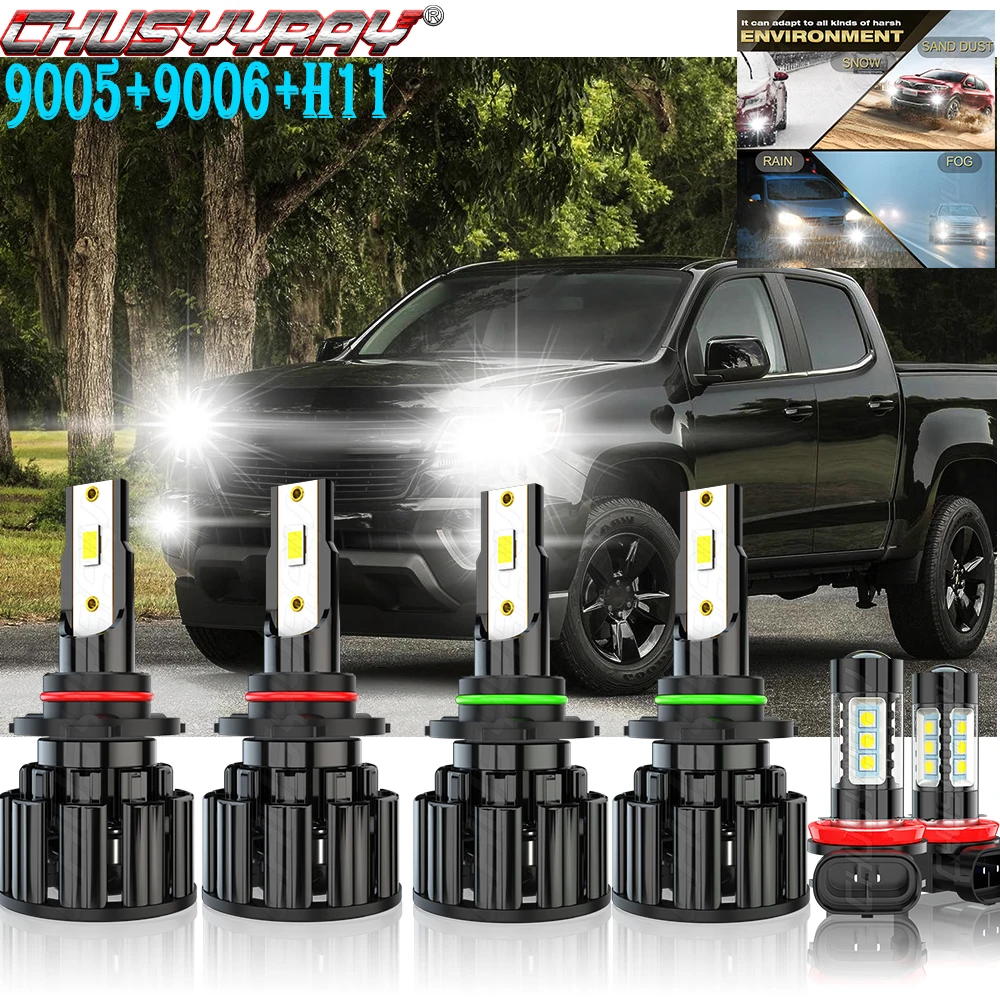 

CHUSYYRAY Compatible For Chevy Colorado 2004-2006 2007 2008 LED Headlight High Low Fog Light Bulbs*6 9005 9006 H11 Car lights