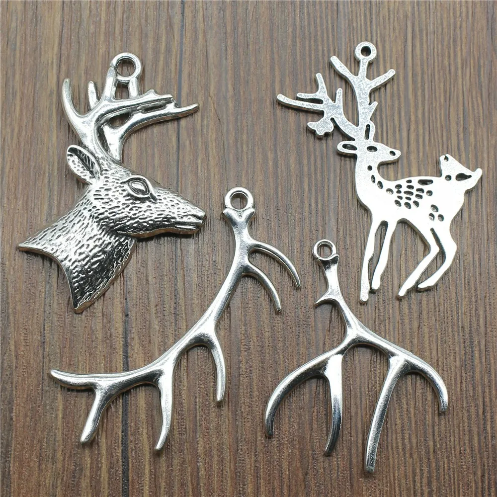 3pcs Charms Deer Antique Silver Color Deer Antlers Charms Pendant Jewelry Christmas Antlers Charms For Jewelry Making