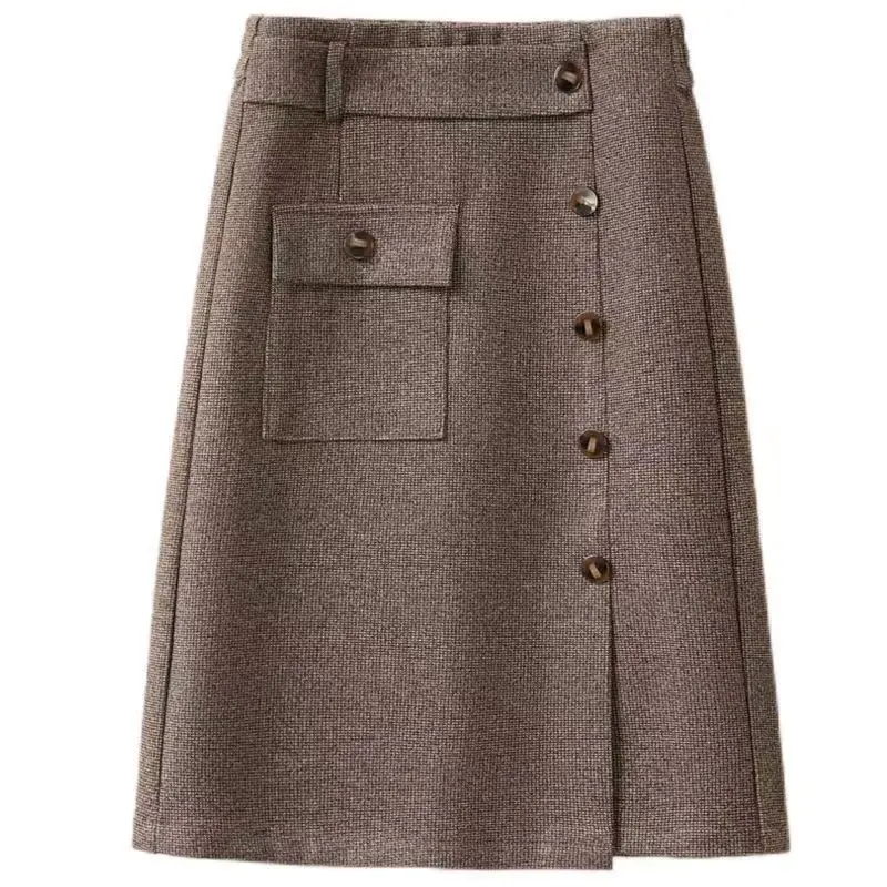 

Ladies Fashionable Buttons High Waist A-line Skirt Autumn Winter Vintage Irregular Slim Skirt Women Clothing Fashion Mini Dress