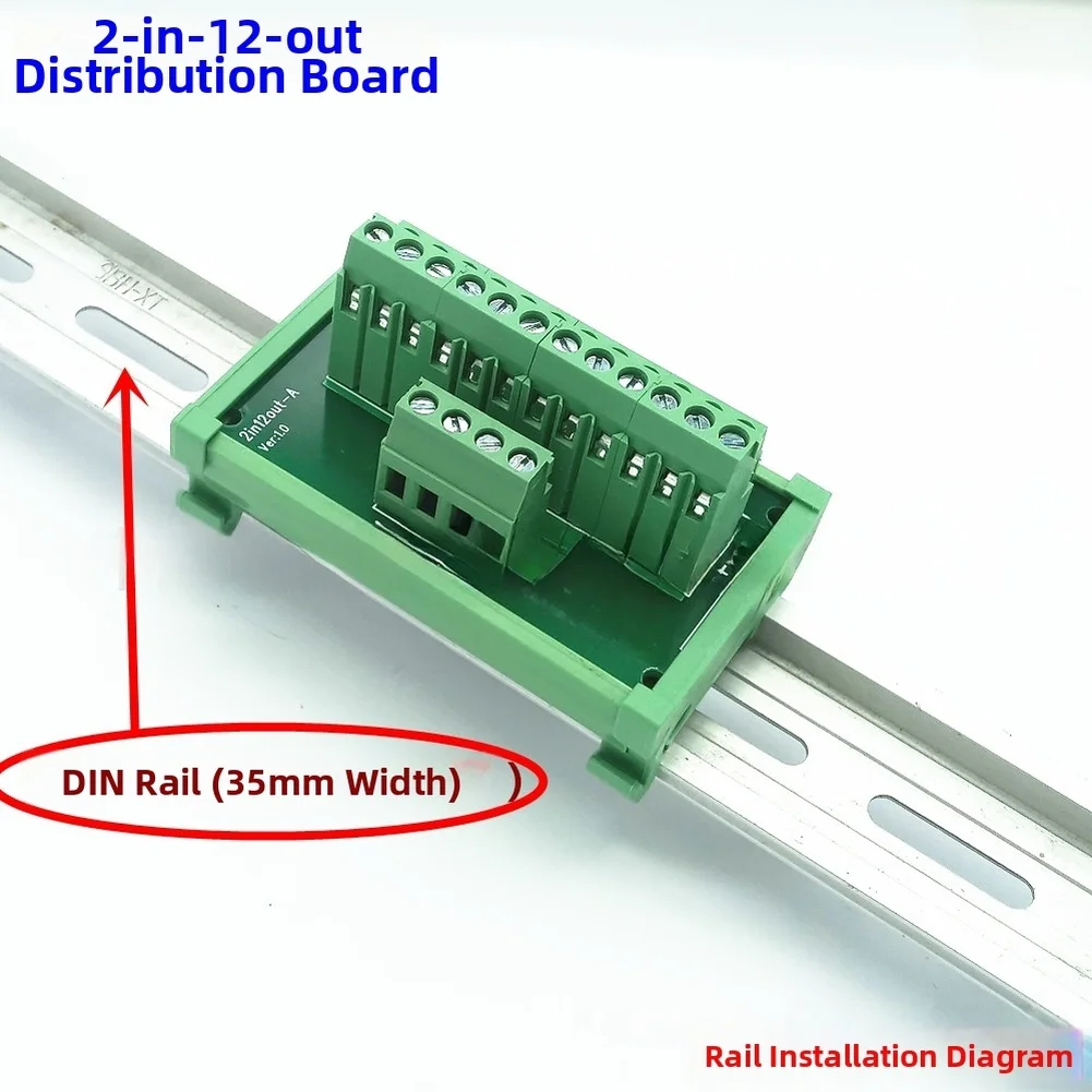 Green 25A Splitter Terminal Block 2 In 12 Out Distribution Board For DIN Rail System Motor Control Electrical Supply