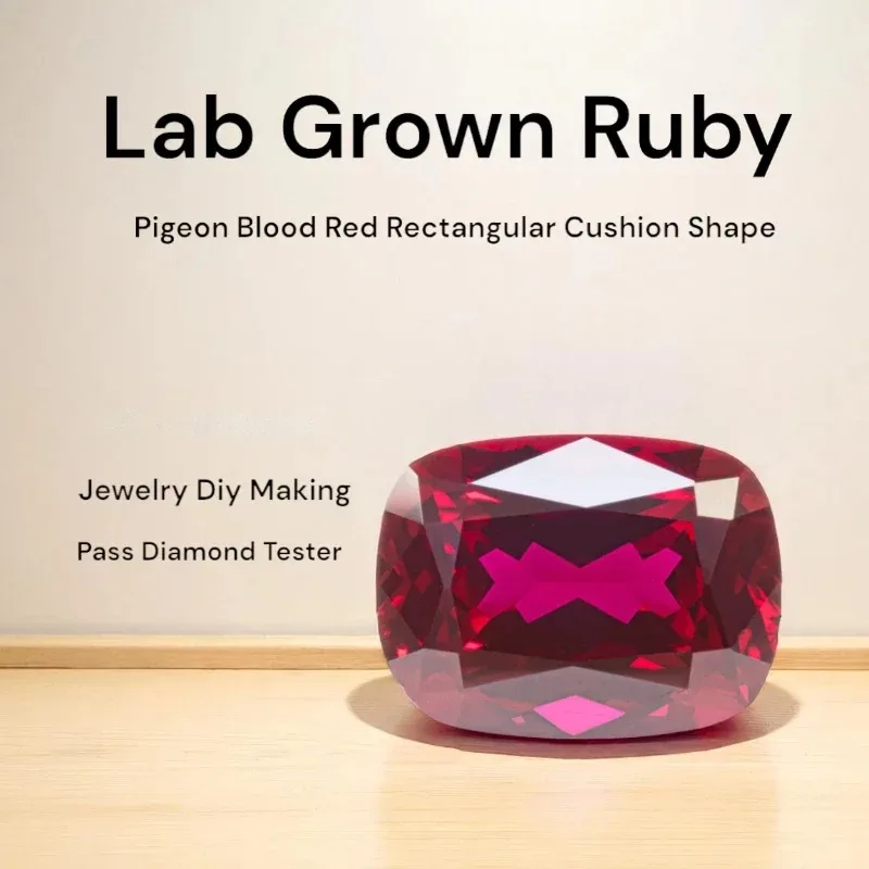Pigeon Blood Red Rectangular Cushion Shape Cut Lab Grown Ruby VVS1 Charms DIY Jewelry Making Material Selectable Certificate