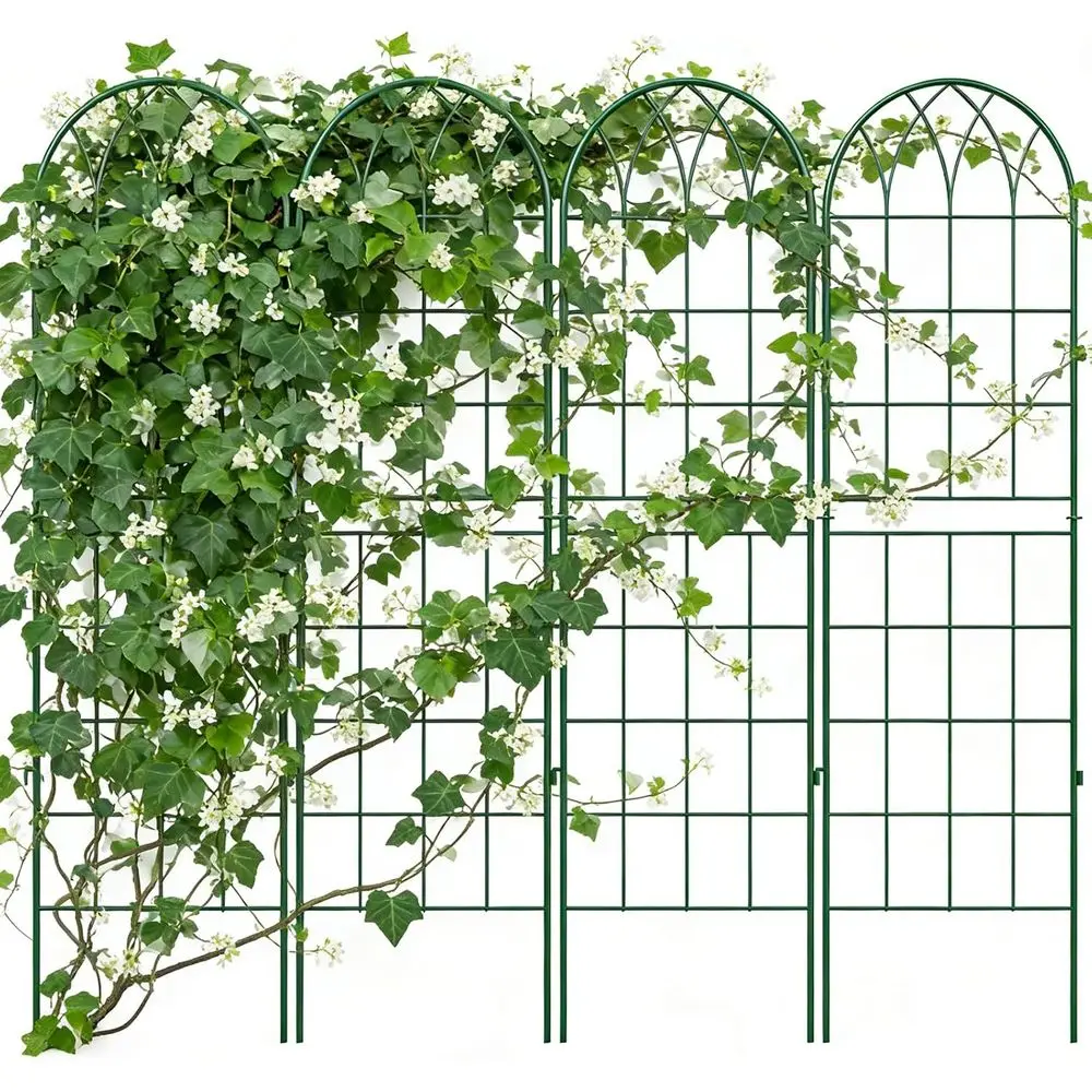 Set of 4, 71 Green Metal Garden Trellises for Climbing Plants, Sturdy Outdoor Decorative Support for Roses, Vines, and Vegetable