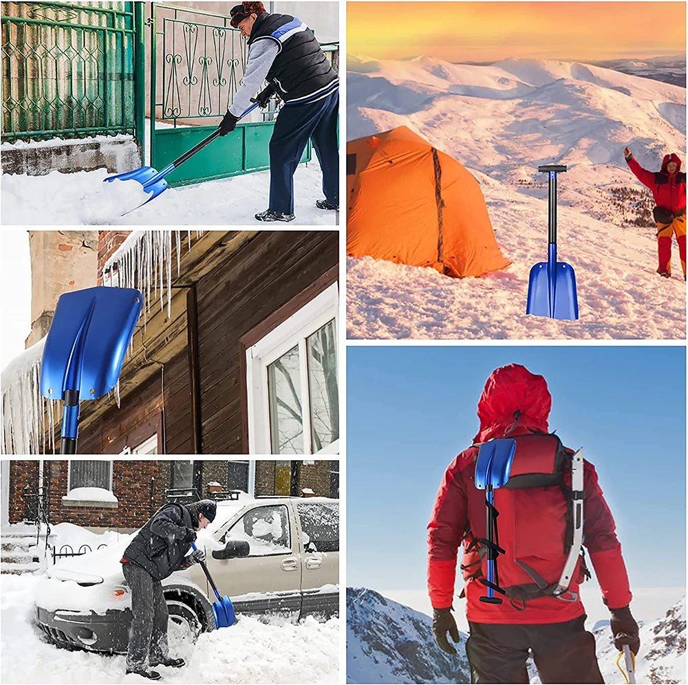 Pala de nieve retráctil para exteriores, pala de hielo de aleación de aluminio, herramienta removedora de nieve para invierno, pala plegable para acampar y jardín, herramientas de supervivencia