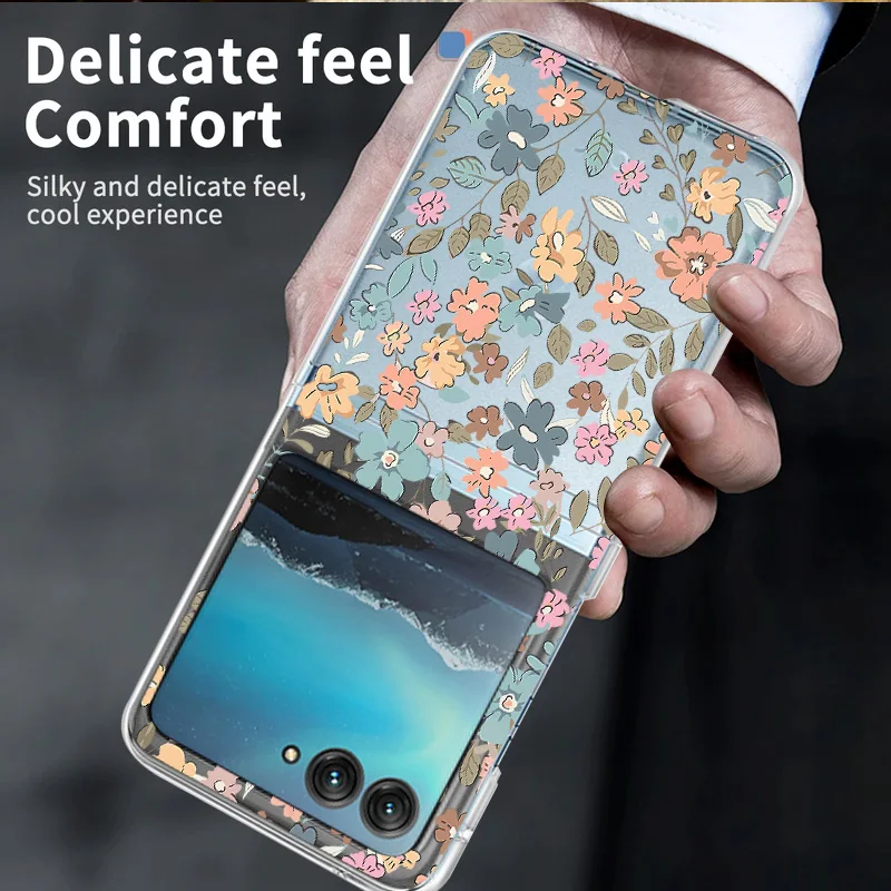 Garden Flowers Transparent Hard PC Folding Phone Case For Motorola Razr40 Razr50 Razr 40 50 Ultra Clear Shockproof Bumper Cover