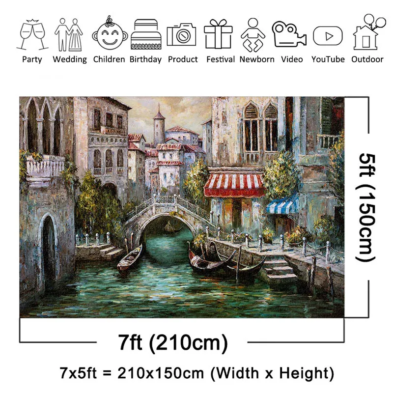 MOCSICKA Oil Painting Photography Backgrounds City Corner Bridge Boat Backdrop Professional Studio Shooting Tools