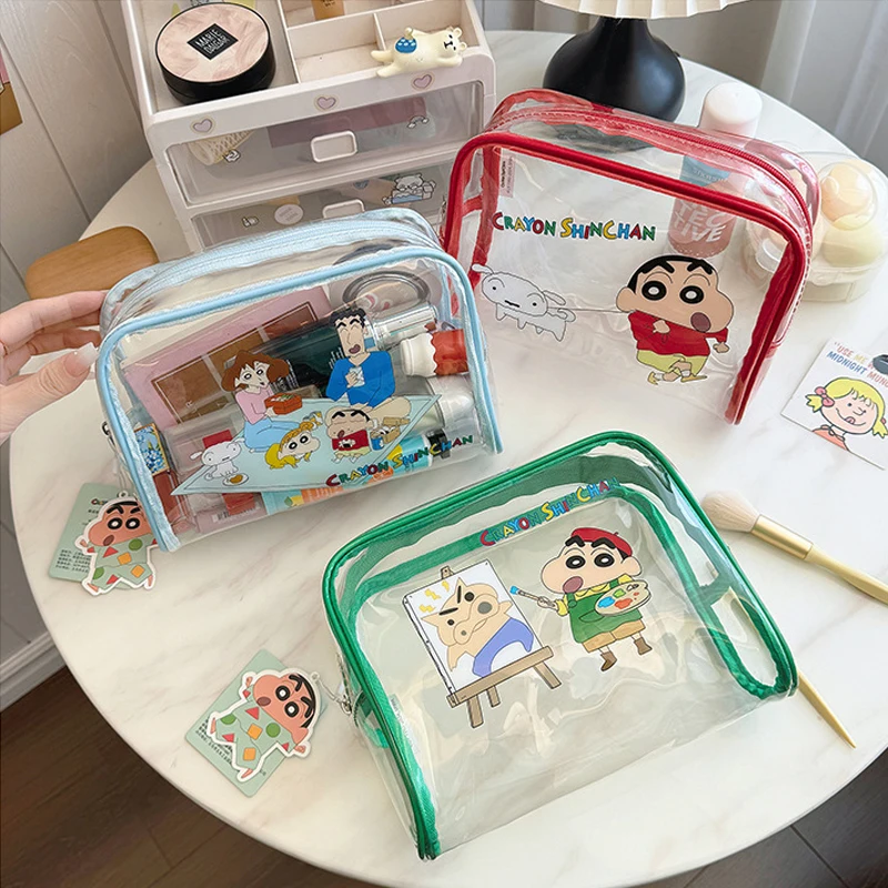 New Kawaii Crayon Shinchan Cosmetic Bag Girls Cute PVC Transparent Anime Cartoon Portable Travel Storage Bag Holiday Gift