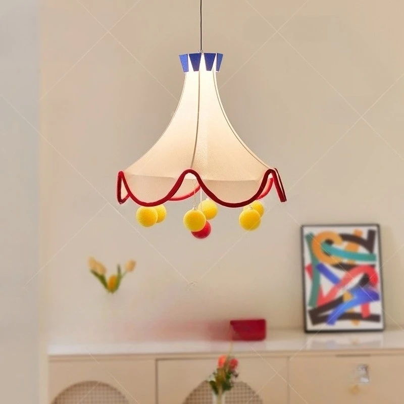 French Designer Circus Retro Pendant Light Colorful Fabric Lampshade Study Dream Children's Bedroom Indoor Art Suspension Lamps