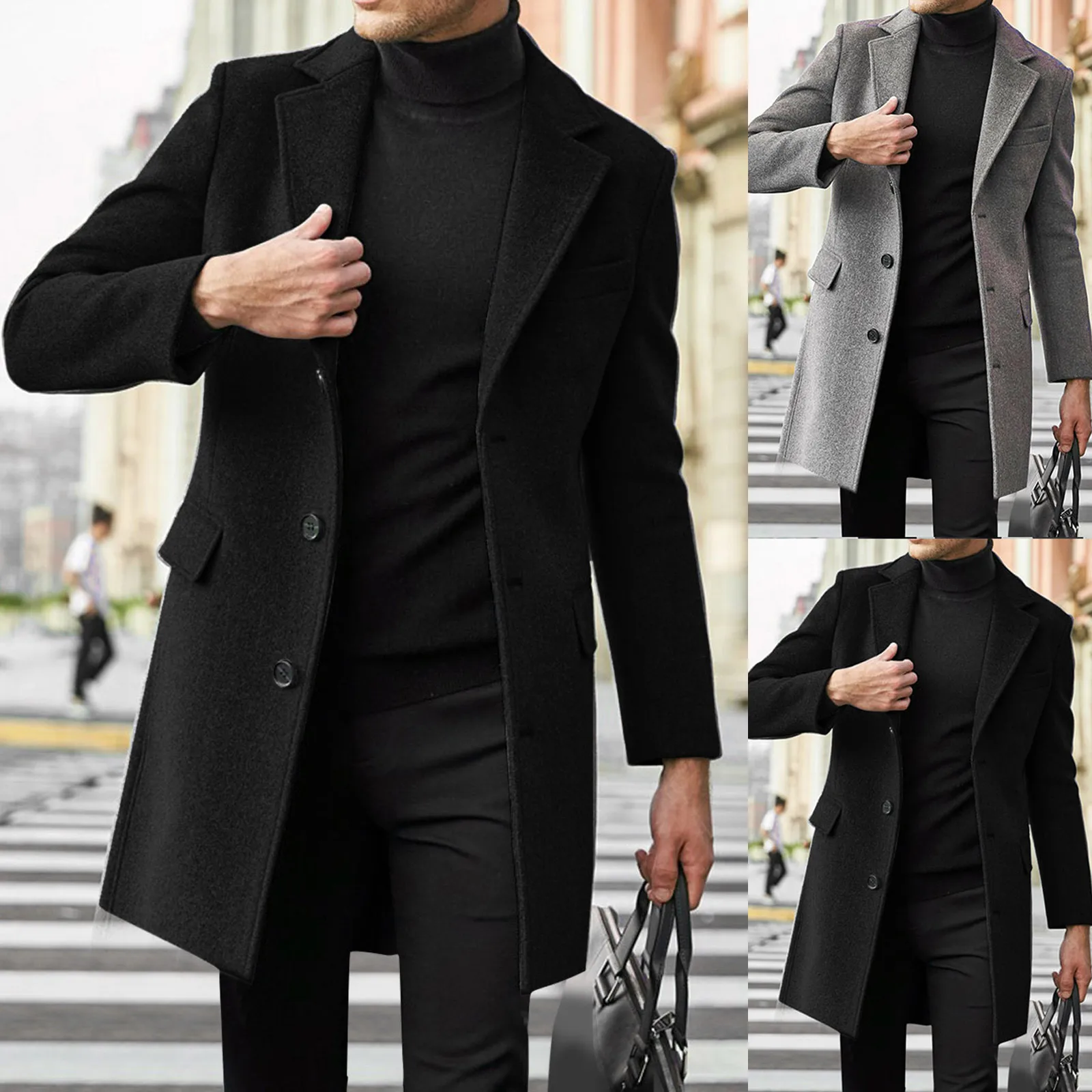 Men Winter Coat Lapel Long Sleeve Padded Leather Vintage Thicken Coat Sheepskin Mens Long Wool Coats Light Coat