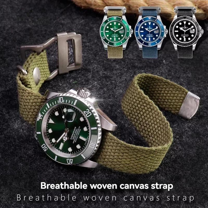 for Rolex Submariner Green/Black, Tudor Black Bay, Seiko 5, Hamilton Khaki- Vintage Style  Military Canvas Watch Strap  20 22mm