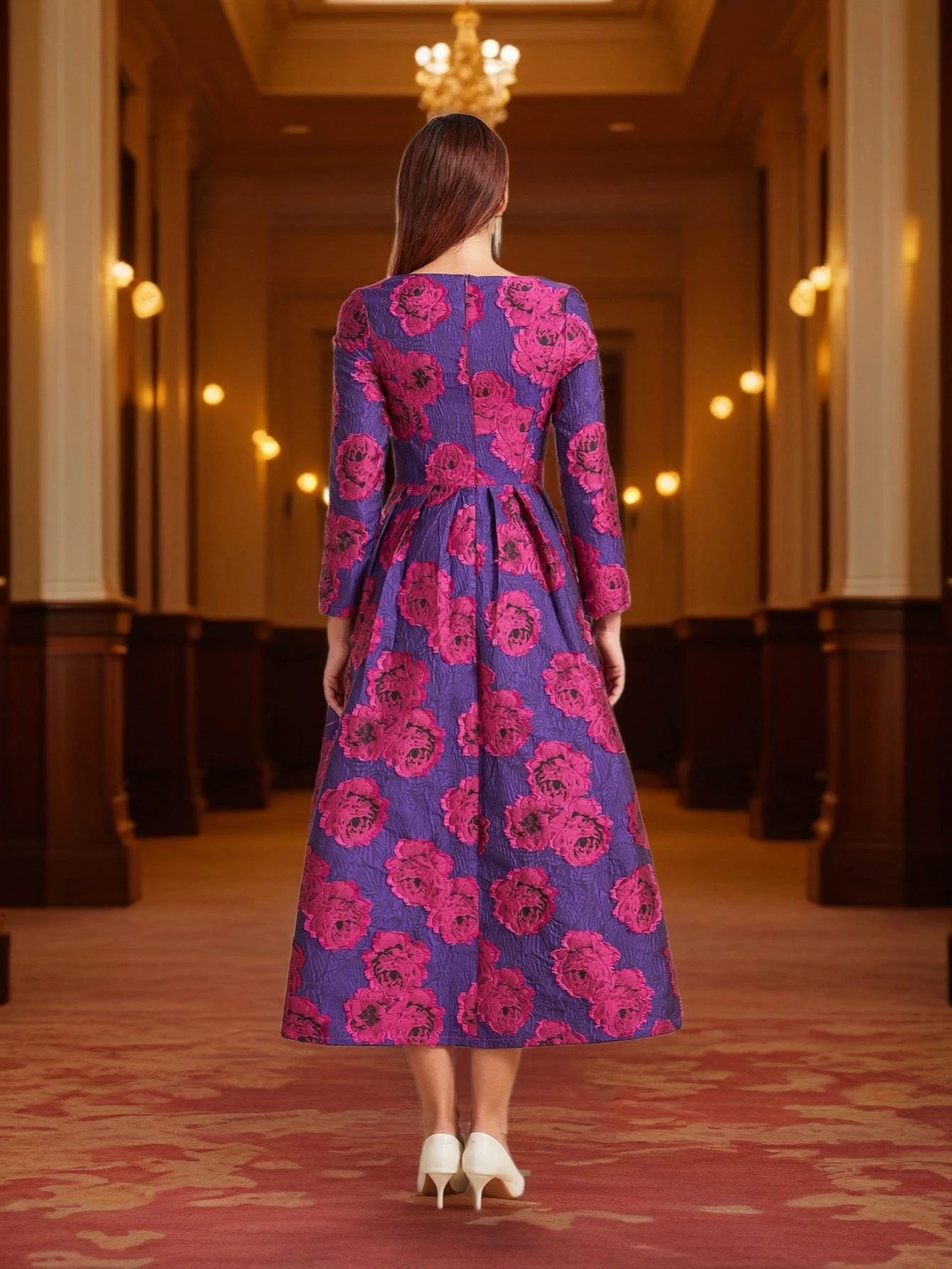 Luxury Long Jacquard Dress for Women Maxi Autumn Winter Party Dress Boho Floral Fashion Evening Clothing Vintage Robe