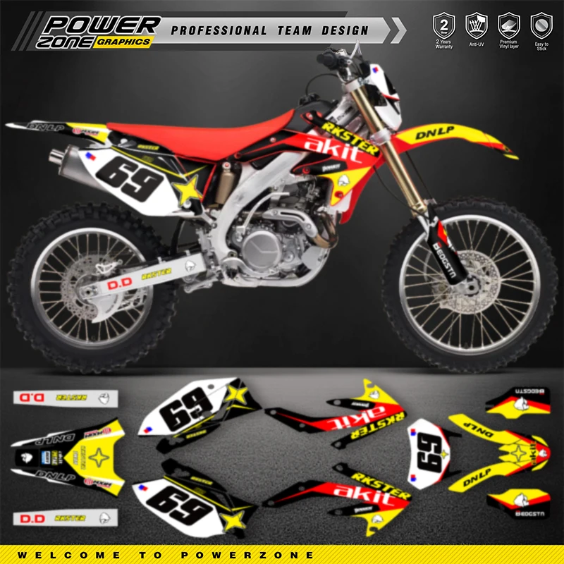 พาวเวอร์โซนกราฟิกมอเตอร์ไซค์พื้นหลังสติ๊กเกอร์ชุดสำหรับ HONDA CRF450X 2018 2017-2005 รถจักรยานยนต์ชื่อหมายเลขที่กำหนดเอง