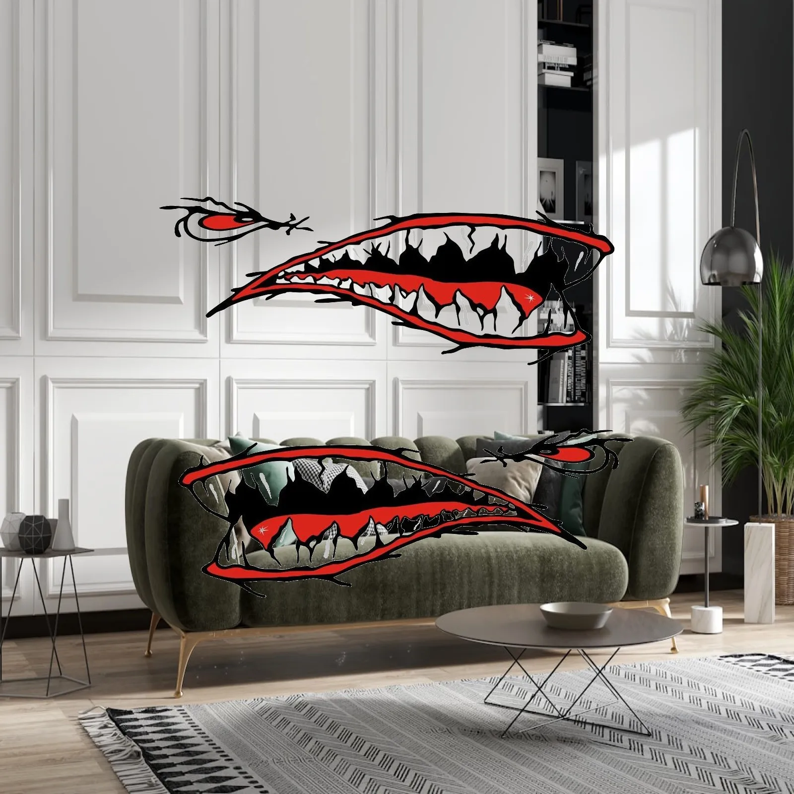 Shark Teeth Boat Decal Vinyl Waterproof Kayak Sticker Strong Canoe Graphics for Dock and Trailer