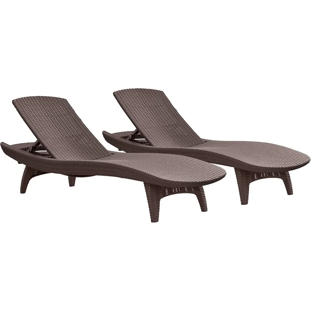 

Set of 2 Pacific Sun Lounge Chair Outdoor Chaise Pool Chairs with Resin Rattan Look and Adjustable Back