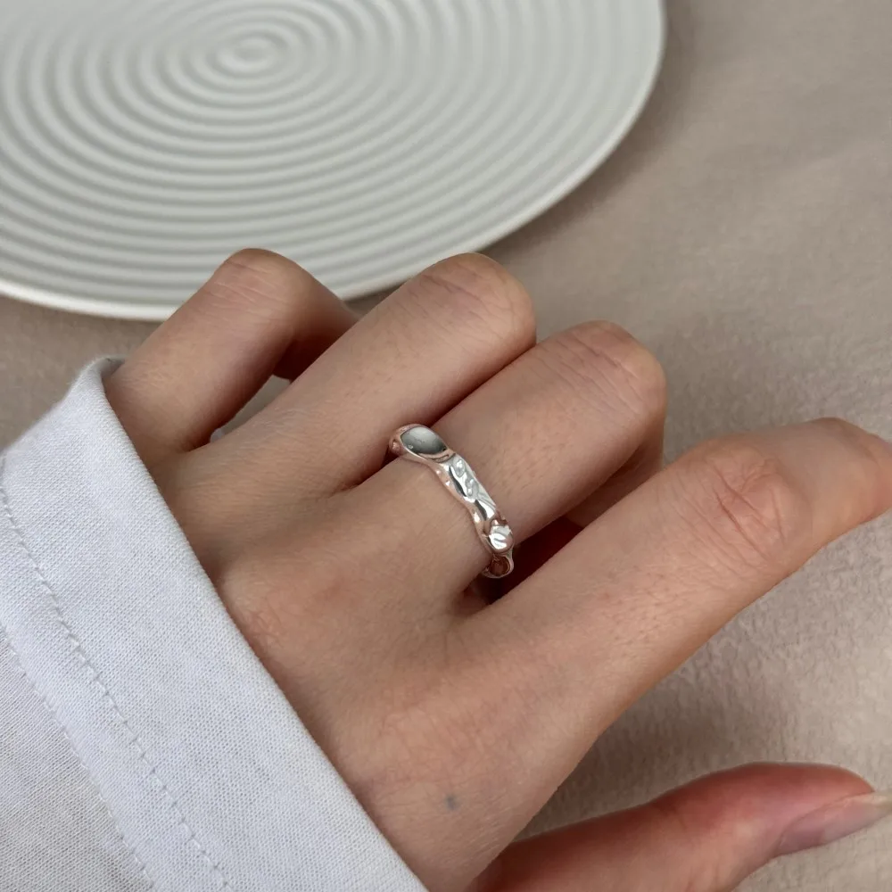 

New S925 Silver Ring with Irregular Wave Design for Women, Exquisite and Indifferent Personality, Female Open Mouth Ring