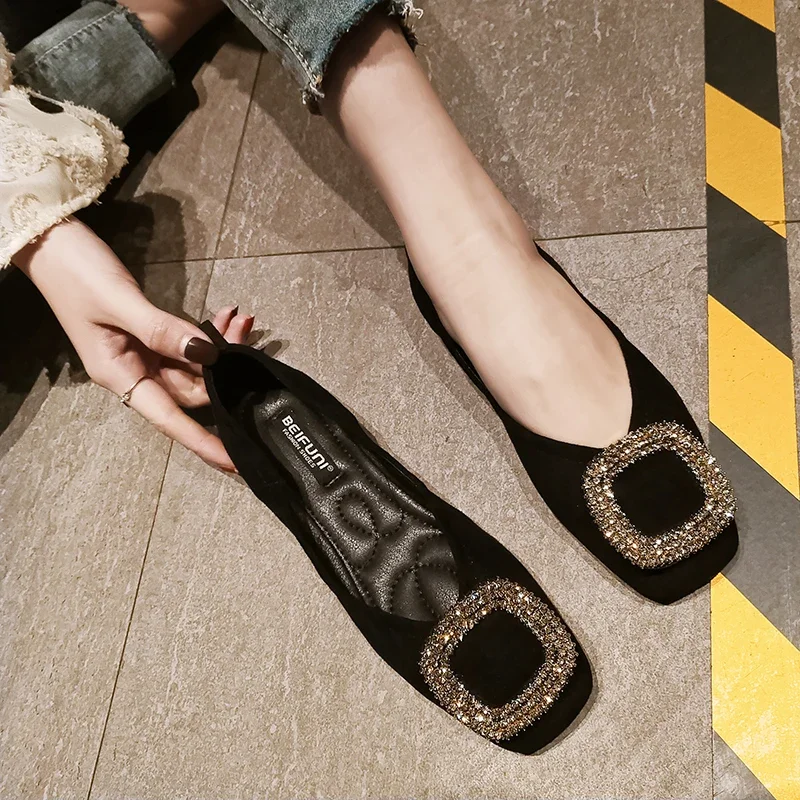 

Flat Women's Single Shoes Spring Style Versatile Black Soft Bottom Shallow Mouth Ballet Shoes Large Size Casual Women's Shoes