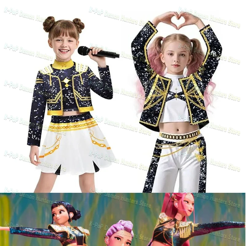 أزياء الفتيات Kpop Zoey التأثيرية للأطفال ملابس تنكرية للحفلات K-Pop شيطان الصيادين رومي أزياء المعبود ميرا التأثيرية ملابس كرنفال الهالوين