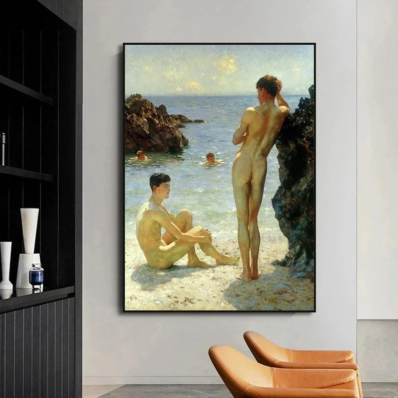 Vintage Boys Nude Gay Henry Scott Tuke Artworks Posters and Prints Canvas Printing Wall Art Picture for Living Room Decor Gift