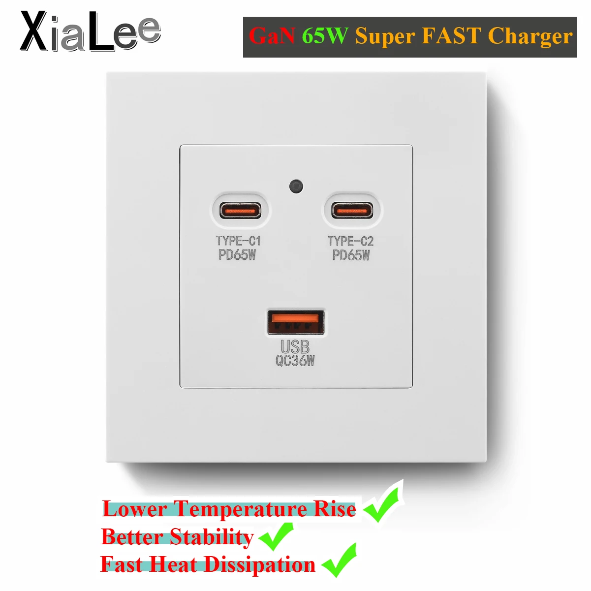 XIALEE Wall Socket Gallium Nitride PD 65W 3 USB Lightning Super FAST Charger For APPLE And Android Mobile Phone or Laptop