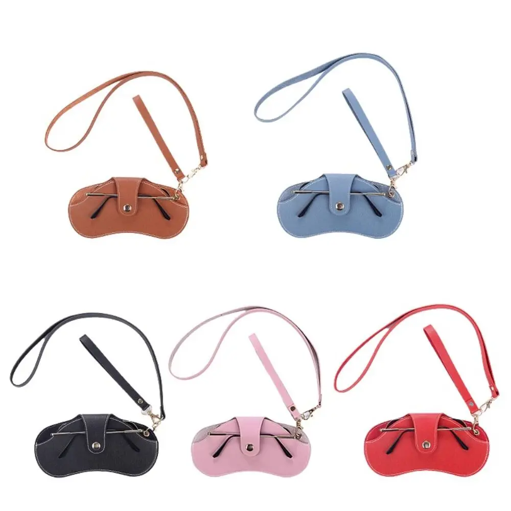 Eyewear Protector Hanging Neck Sunglasses Case With Buckle Spectacle Case PU Leather Glasses Case Eyewear Cover Wrist