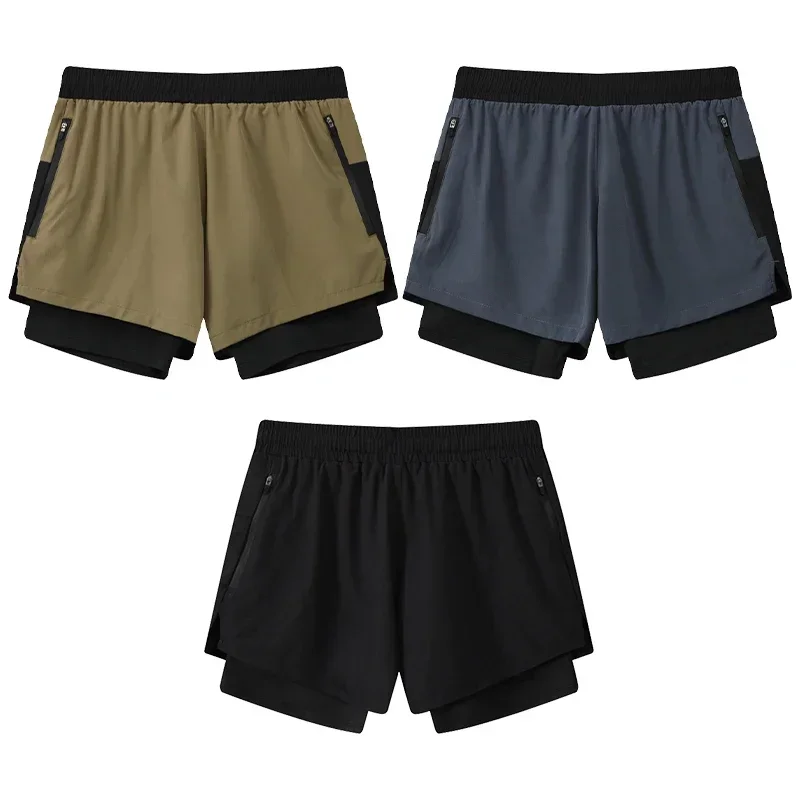 Men 2 in 1 Double-deck Quick Dry Beach Casual Shorts Fitness Jogging Workout Sports Short Marathon Basketball Running Pants