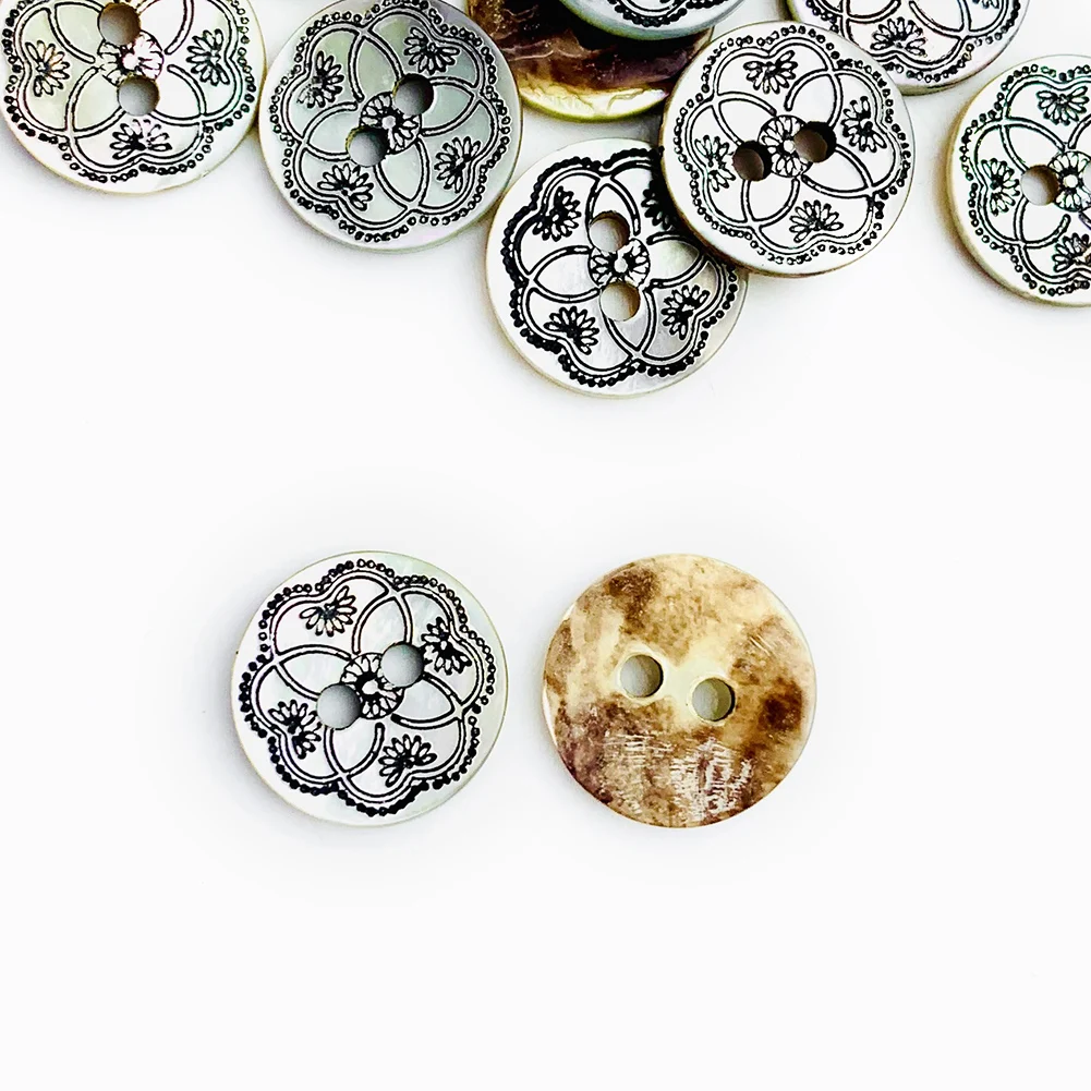 10pcs Natural Sea Shell Flower Button Mother of Pearl Carved Heart Fastener Shirt Press Stud Spacer Charms Accessories DIY