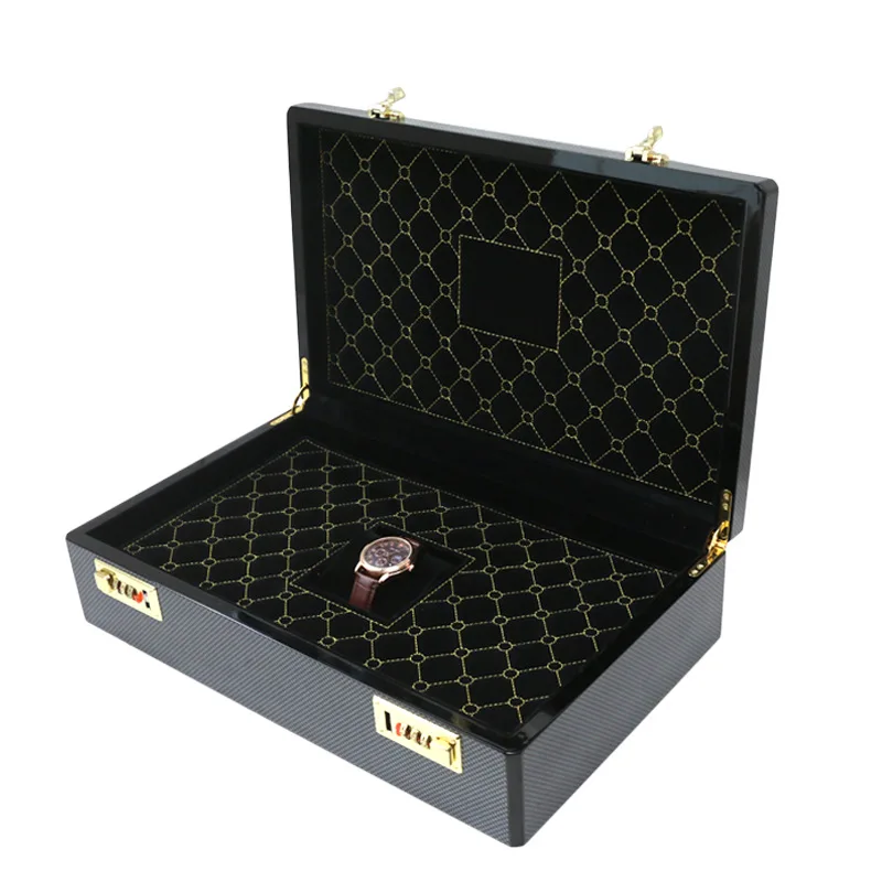 

Watch box diamond check carbon brazing double combination lock watch display box
