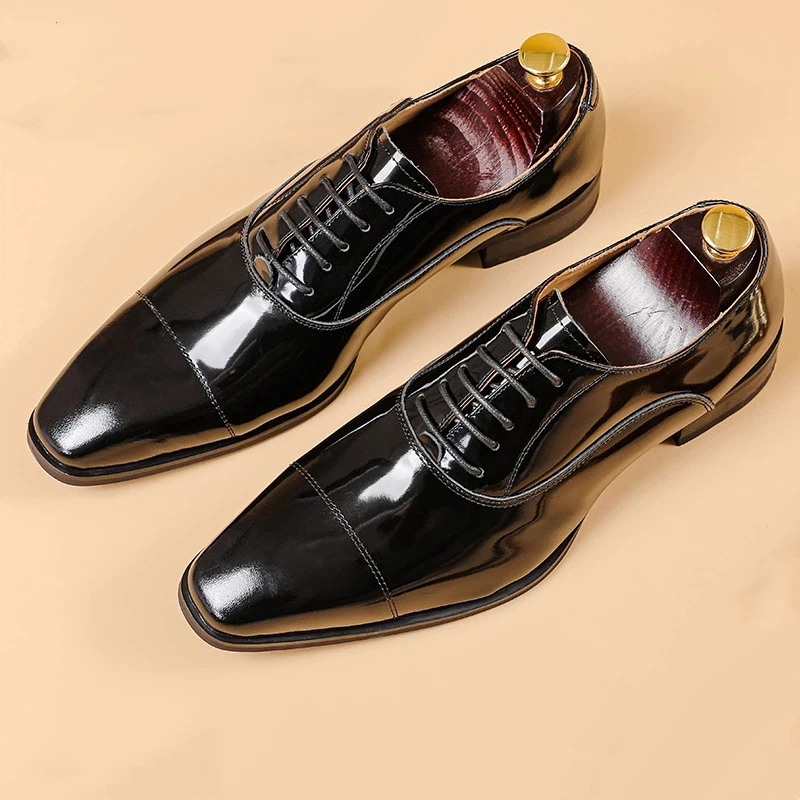 

Patent Leather Mens Dress Shoes 2026 Autumn Fashion British Style Handmade Retro Flat Black Wedding Oxfords Shoes Man Size 45