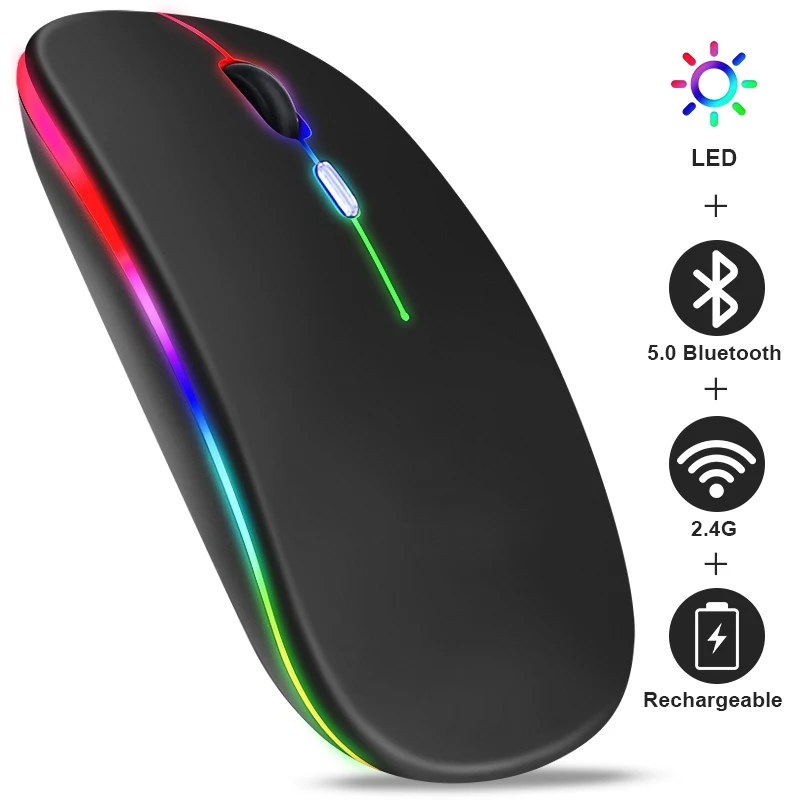 Wireless Bluetooth Mouse RGB Rechargeable Mice Wireless Computer Mause LED Backlit Ergonomic Gaming Mouse for Laptop PC 3600DPI