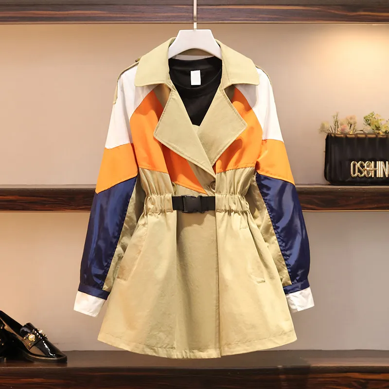 

Nice Autumn Pop Women Trench Coat Long Sleeve Patchwork Windbreaker Female Korean Loose Casual Ladies Outerwear Plus Size P572