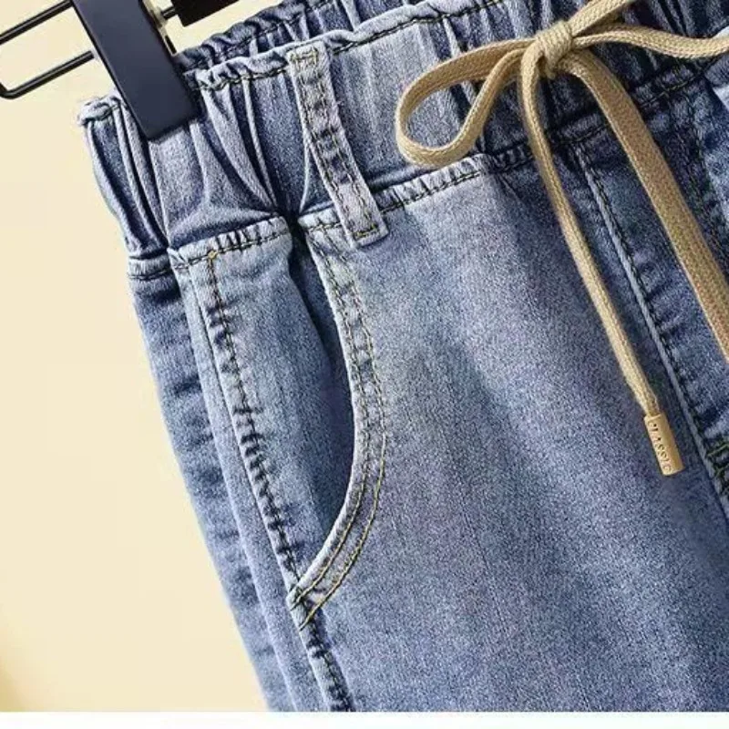 Jean Sarouel Taille Haute pour Femme, Pantalon Droit, Court, Noir, Bleu Clair, artificiel astique, Style Coréen, Printemps Automne 2024