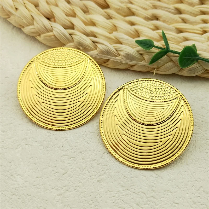 Arch Bridge Large Disc Stud Earrings For Women Girls Stainless Steel Gold Color Vintage Big Round Earrings Jewelry Party Gifts