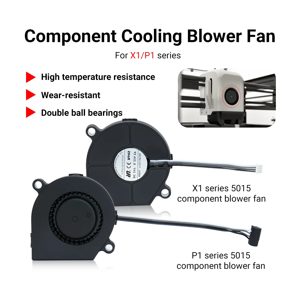 

5015 Cooling Fan for Bamboo Lab X1 X1C P1P P1S 24V 5015 Component Cooling Drum Fan Dual Ball Bearing Rapid Silent Blower Fan