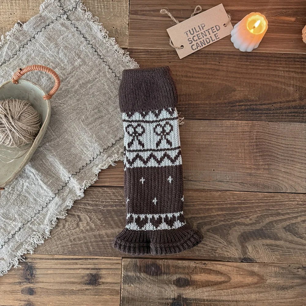 Retro Bowknot Kids Leg Warmers Knitted Thickened Lolita Long Socks Solid Color Keep Warm Mid-Calf Sock Winter