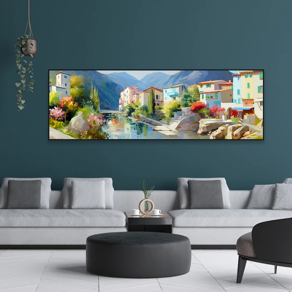 Italy Landscape Poster Mediterranean Mountain Canal Village Wall Art Canvas Painting Room Town Oil Painting Prints Home Decor