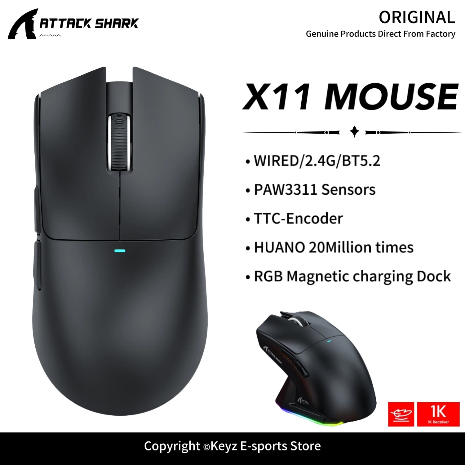 ATTACK SHARK X11/X11SE/X11Ultra Lightweight Wireless Mouse PAW3311 Sensor 22000DPI HUANO Switch TTC Encoder 1K Gaming Mouse