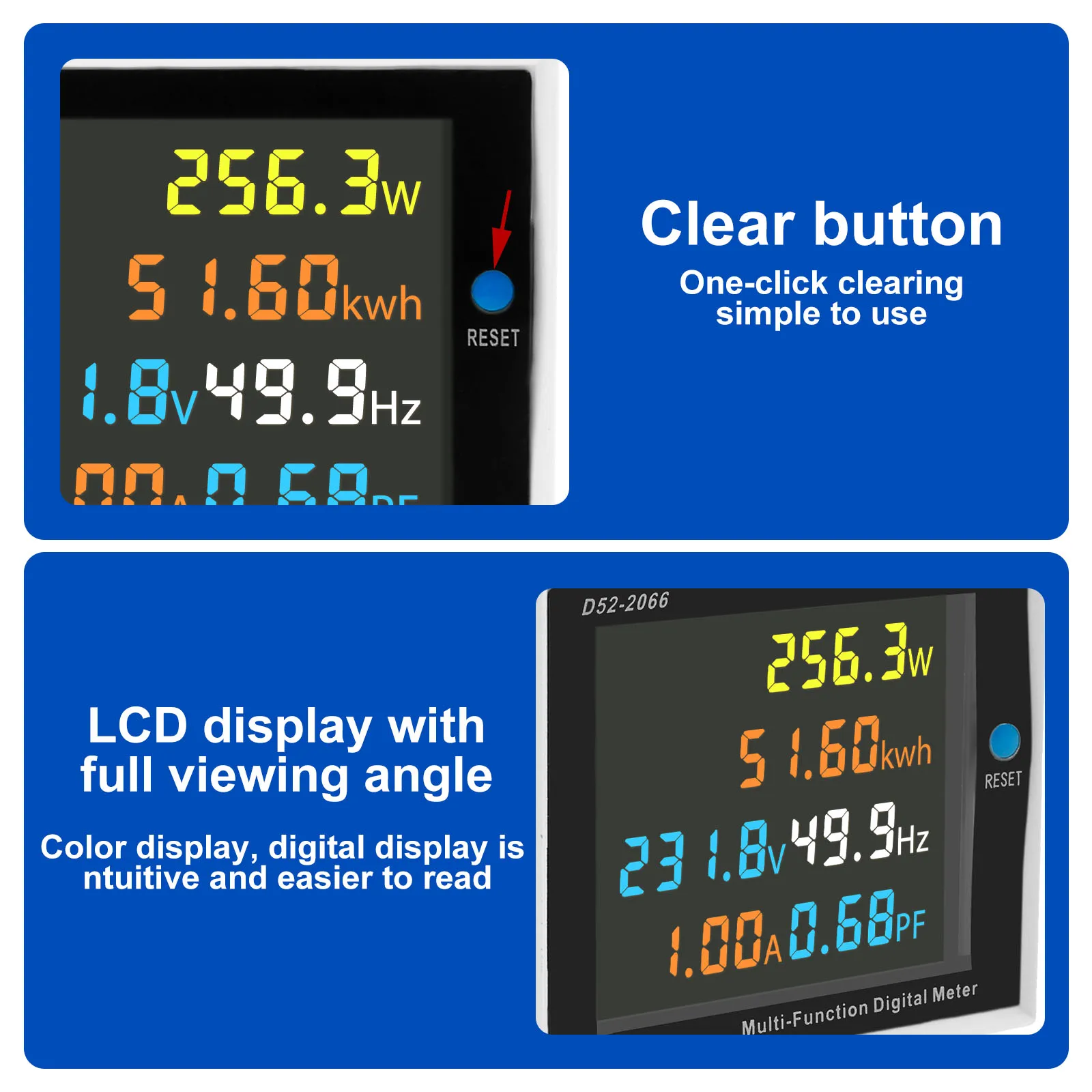 Single Phase Energy Meter Din Rail Electricity Usage Monitor AC 40-300V 100A Voltmeter Ammeter Watt Kwh Frequency Power Meter
