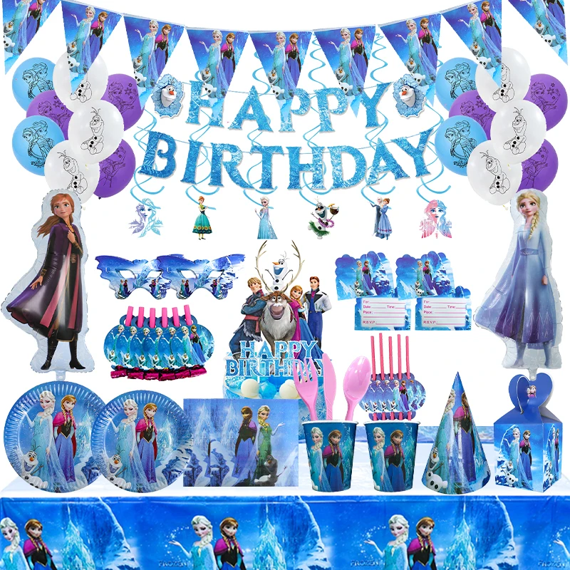 Decorazioni di compleanno congelate Elsa Frozen Birthday stoviglie usa e getta piatto tazza tovagliolo tovaglie palloncini forniture per feste