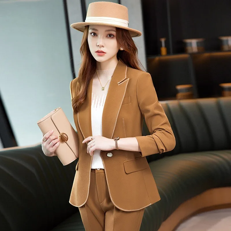 Insozkdg Black Office Two Piece Set Pants Women Trouser Suit Womens 2-Set Green Professional Outfit Blazer + Straight Leg Pants