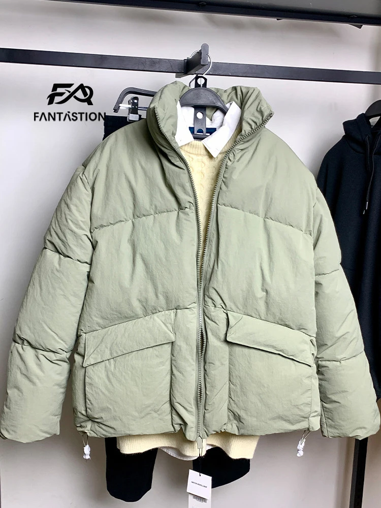 FANTASTION Stand collar thickened loose cotton jacket Covered pocket Men's winter padded jackets Lightweight padded jackets