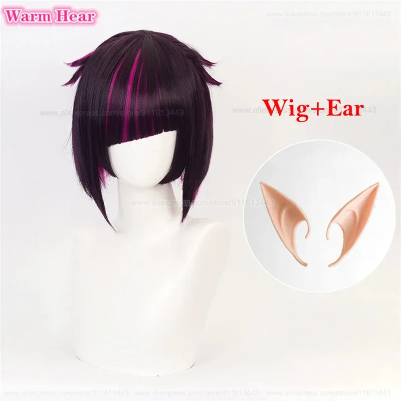 Vanrouge Anime Lilia Cosplay Black Purple Heat Resistant Synthetic Hair Wigs + Wig Cap