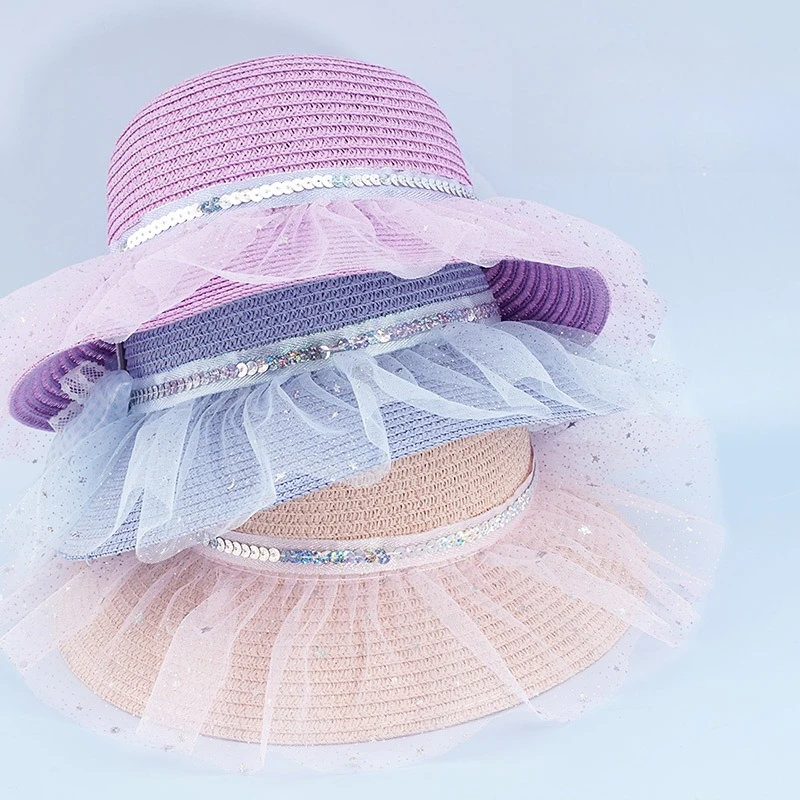 Miniso Disney Cappello da sole estivo per bambini Cappello di paglia da neve Cappello da pescatore Cappello grande per ragazze Protezione solare Parasole Brillante per bambini